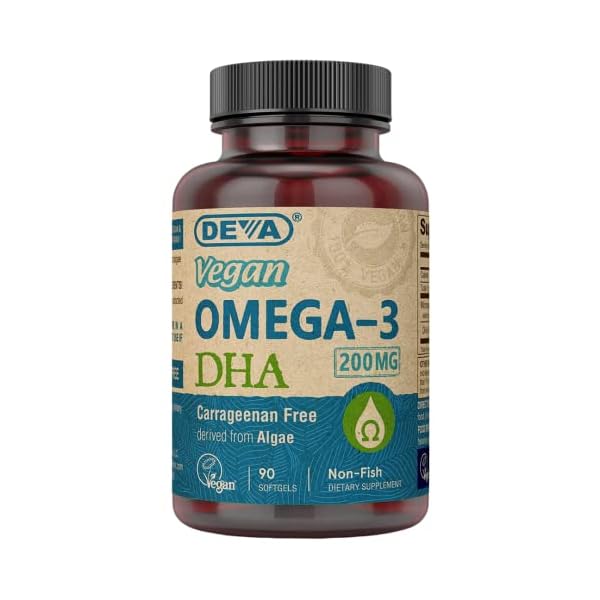 Deva Vegan Omega-3 DHA Supplement - Once-Per-Day Softgels 200 MG - Carrageenan Free - Gelatin Free - Non-Fish - Algae…