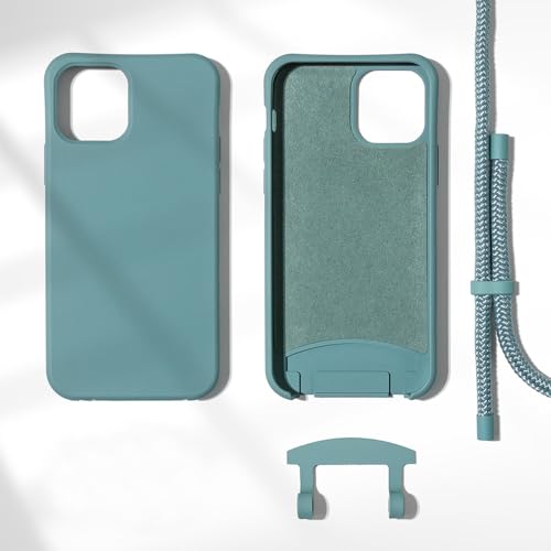 Étui de téléphone détachable pour iPhone 13 Mini avec bandoulière réglable, Vert armée