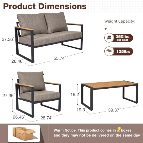 Image of Patio Furniture Set, 4 Pieces Outdoor Patio Furniture with Coffee Table Set, Metal Patio Conversation Sets with Washable and High-Resiliency Sponge Cushions,Coffee