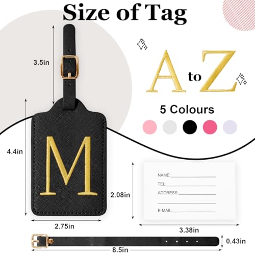 Personalized Initial Luggage Tags for Suitcases,Leather Letter Cute Luggage Tags with Privacy Name Card,Embroidered Monogrammed Travel Bag Backpack Tags Gifts for Women Kids Girls Teens(Black-M)2
