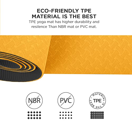 Get Fit! Eco Friendly Tpe Yoga Mat Non-Slip Surface 6Mm Thick With Carrying Strap. Lightweight Easy To Roll And Carry. (Orange + Black) #TOP5