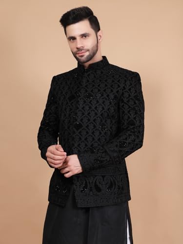 WINTAGE Embroidered Velvet Black Bandhgala2