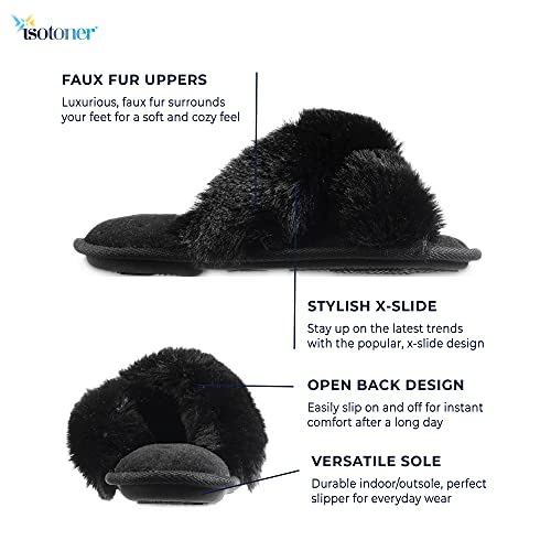 isotoner Women's Fuzzy Slipper, Cozy Open Toe Flip-Flop with a Furry Cross Band and Plush Fluffy Terry Cushion2