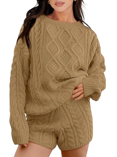 ANRABESS Women 2 Piece Outfits Sweater Lounge Loungewear Sets 2025 Winter Cable Knit Oversized Sweaters Shorts Matching Sets