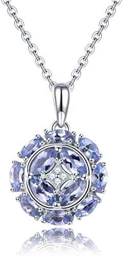 ZhenCai Pendant Necklaces for Women Girls Setting Natural Gemstone Chrome Diopside Tanzanite Birthstone Pendants 925 Sterling Silver Cubic Zirconia Classic Style Fine Jewelry for Her (Light Purple)
