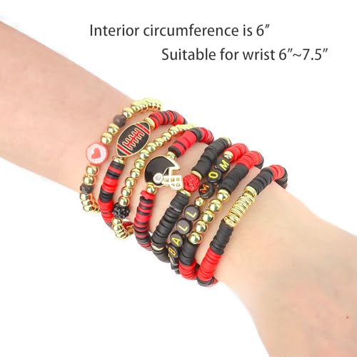 YARIEW Football Mom Bracelets for Women Football Bracelets Red Blue Beaded Bracelets for women Elastic Charm Bracelet Football Mom Accessories Game Day Outfits Jewelry Gifts3