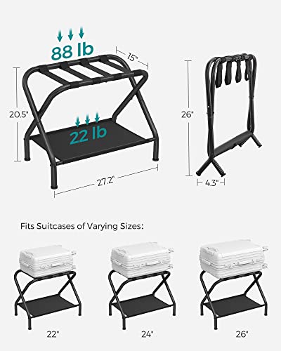 Songmics Luggage Rack, Suitcase Stand With Fabric Storage Shelf, For Guest Room, Bedroom, Hotel, Foldable Steel Frame, Holds Up To 110 Lb, 27.2 X 15 X 20.5 Inches, Black Urlr002B01V1 #TOP5