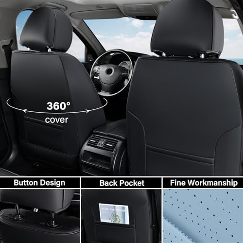 Image of Coverado Full Set Car Seat Covers, Nappa Leather Seat Covers for Car, Waterproof Car Seat Protector with Lumbar Support, Automotive Seat Covers Universal Fit for Most Cars SUV Trucks (Black-Blue)