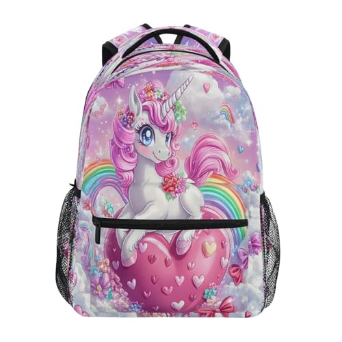 Unicorn Heart Rainbow Cloud Backpack for School Boys Girls Adults Kids Bookbag Laptop Bag 15L