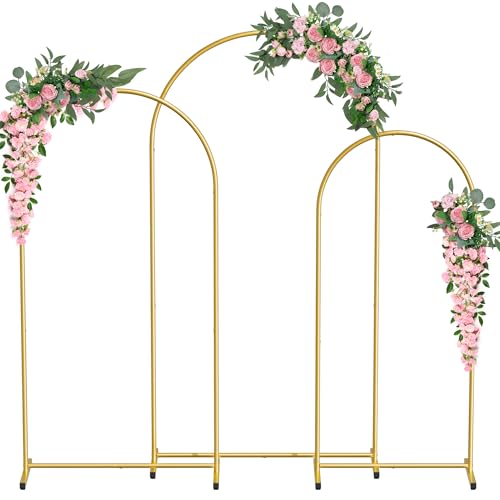 Bearfire Metal Arch Backdrop Stand Set of 3 (7.2FT,6.6FT,6FT), Upgraded Thickened Gold Wedding Arch Frame Balloon Arch Stand Wedding Arches for Ceremony Birthday Party Baby Shower Graduation Decor