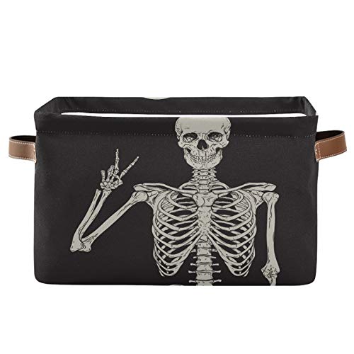 TropicalLife OOWOW Aufbewahrungskorb Mülleimer Set von 2 menschlichen Totenköpfen Skelett Halloween Faltbare Würfel Aufbewahrungsbox Stoff Spielzeug Organizer Box mit Griffen für Kinderzimmer Schrank Cover