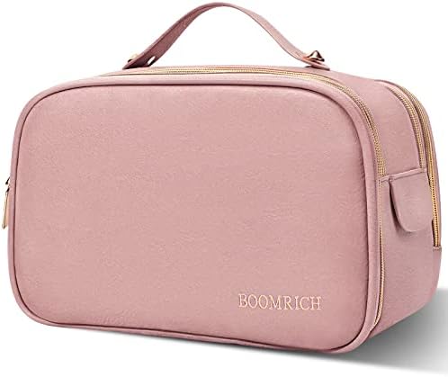 BOOMRICH Toiletry Bag for Women, Water-Resistant Leather Toiletry Organizer, Travel Cosmetic Bag Makeup Bag, Large Dopp Kit for Toiletries Accessories, Pink