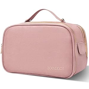 BOOMRICH Travel Makeup Bag, Cosmetic Bag, Toiletry Bag for Women, Water-Resistant Leather Toiletry Organizer, Large Dopp Kit for Toiletries Accessories, Pink