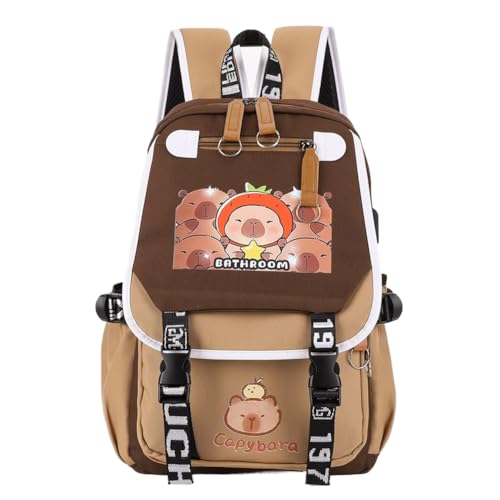 Capybara Backpack Adjustable Straps for Boys Travel Daypack with 1 Main Compartment Bag Zipper Rucksack Gifts for Capybara Lovers