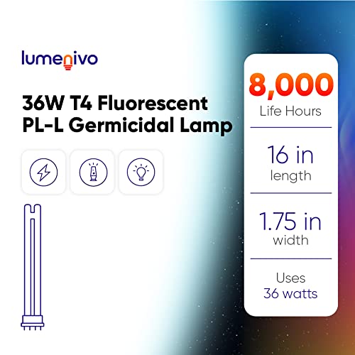 Lumenivo 36W Uv Light Bulb Replacement For Philips T4 Fluorescent Pl-L Germicidal Lamp Tuv Pl-L 36W/4P Water Treatment Units - Uvc Lamp With 2G11 Base - 1 Pack #TOP5