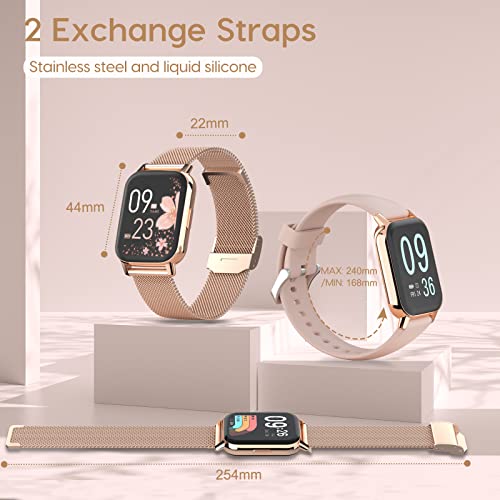RUXINGX Smartwatch Damen 1.69" Zoll HD, Fitness Armbanduhr IP68 mit SpO2 Pulsmesser Schlafmonitor, Weibliches Zyklus Management, 24 Sportmodi Schrittzähler Stoppuhr Kalorien für Android iOS Roségold - Image 8