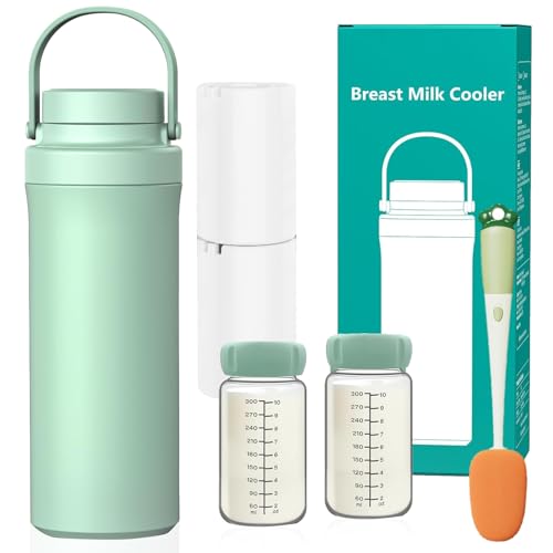 Refrigeratore Portatile per Latte Materno per Esterni (600ml), 360° Raffreddamento Freschezza 24h, Grande Refrigeratore per Latte Materno da Viaggio con 2 Biberon per Viaggi Ufficio, Senza BPA