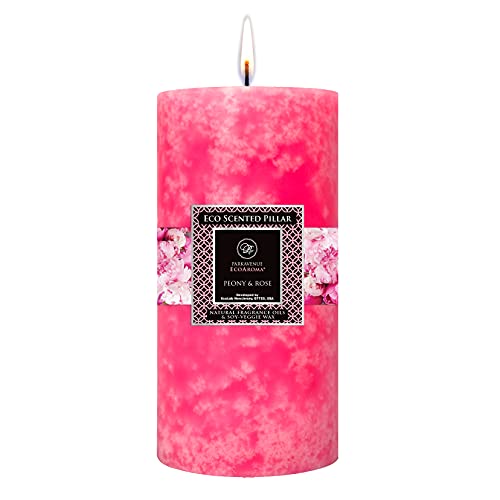 Cocosoy Scented Pillar Candles Ecoaroma Natural Flower & Plant Fragrance Oils Aromatherapy & Home Scented , Organic Eco Wax 3' D X 6 " H Beautiful Marble Peony & Rose #TOP27