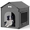 Large Dog House Indoor with Plush Cushion, Dog Kennel for Inside with Sturdy Frame, Waterproof Pet House Suitable for Small Medium Dogs, 27x21x27in, Gray