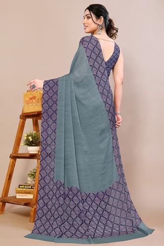 Image of MIRCHI FASHION Women Saree Ethnic Motif Print Chiffon | Breathable Lightweight Plain Weave Sari for Office and Daily Use (Available in 20 Designs)