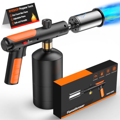 Propane Torch Gun, One-Touch Max Fire, Adjustable Flame, Safety Lock for BBQ, Campfire, Weed Burning, Ice Thawing, Kitchen Searing (Tank Not Included)