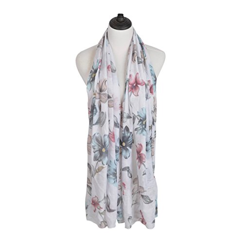 Elegant Viscose Artistic Floral Print Fashion Scarf Wrap, Off White #TOP3