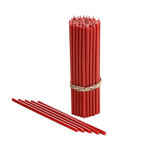 Danilovo - Candele in Cera d'Api, 50 Pezzi, Colore Rosso, Candele Decorative per Preghiera, per Rituali, Decorazione o Candele di Compleanno, 16,5 cm x 0,57 cm