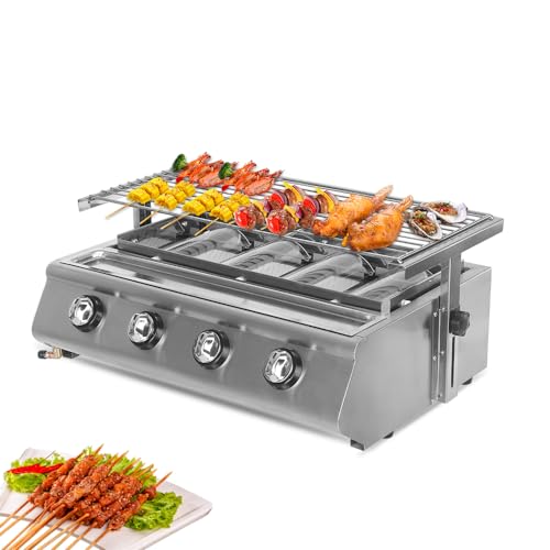 Parrilla de barbacoa de 4 quemadores de gas GLP para exteriores de acero inoxidable con protector de vidrio, 25 cm x 54 cm, área de cocción para cocinar y entretenimiento en el patio trasero