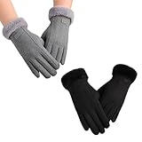 VARKAGE 2 Stücke Lammfell Handschuhe Damen, Winter Lederhandschuhe Damen Gefüttert, Lederhandschuhe Damen für Outdoor Use