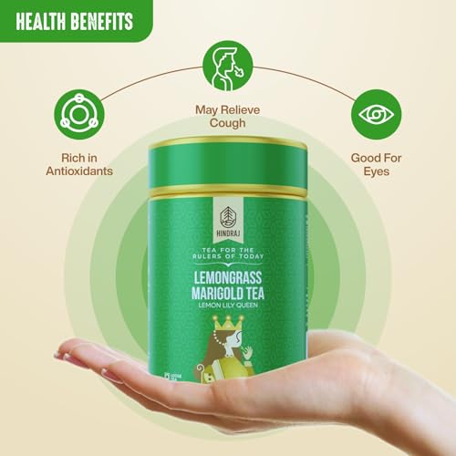 Image of Hindraj Lemon Lily Queen Lemongrass Marigold Herbal Loose Tea 35 g Natural Ingredients Citrusy & Floral Tea Blend Great for Iced Tea, Mocktails, No Sugar