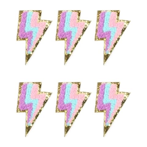 6 Pcs Chenille Patches Self Adhesive Patches for Bags,Yumttero Repair Embroidered Lighting Patches Applique for Clothes Dress Jeans Hats Laptop Phone Case Fridge DIY Accessories (Colorful Lighting) Cover