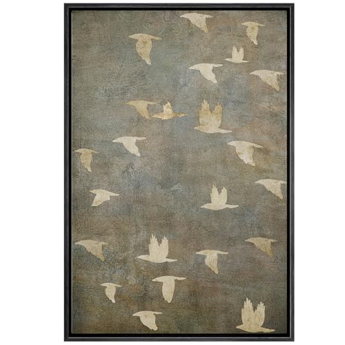 NWT Framed Canvas Print Wall Art Grunge Gold Flying Bird