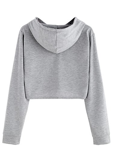 MAKEMECHIC Women's Casual Long Sleeve Pullover Hoodies Crop Tops Sweatshirt A Grey M