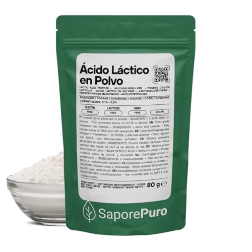 SaporePuro Ácido Láctico en Polvo 80 g – Pura Calidad Alimentaria – Para Panificación, Lácteos, Bebidas Fermentadas y Uso Cosmético