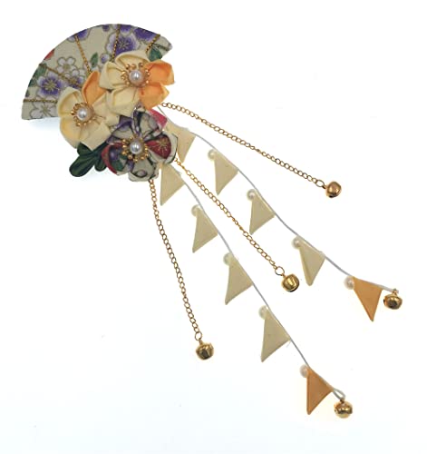 Pinza para el cabello japonés Kanzashi amarillo con adorno de flor y clip de banda Hanfu 6