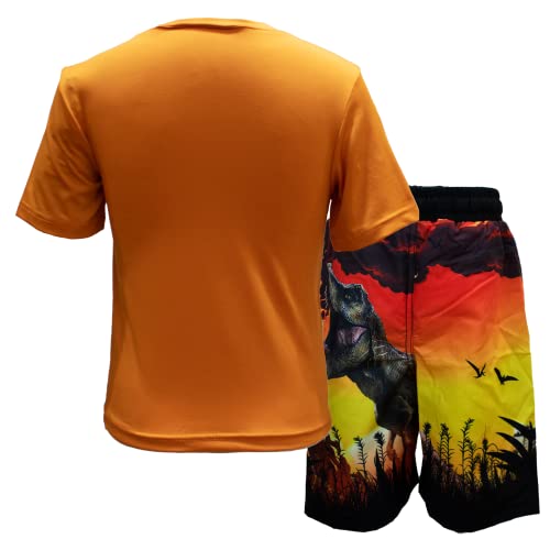 Universal Studios Boys Jurassic World Logo Rashguard And Swimshort Set Fashionable Swimwear For Kids (Orange, Size 7) #TOP6