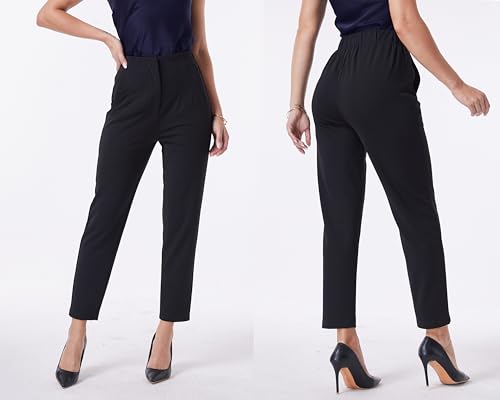 heipeiwa Women's High Waisted Work Business Trousers Pleated Office Slacks Pants Crop Dress Pant2