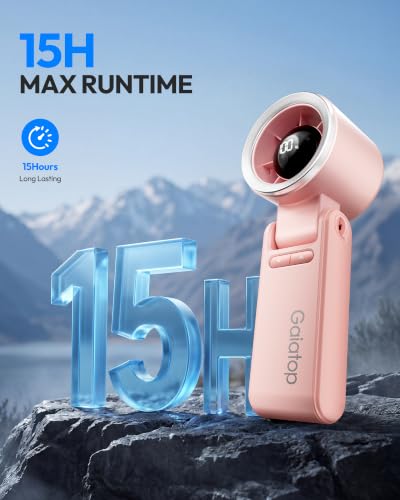 Image of Gaiatop Portable Handheld Turbo Fan, 15 Hrs Cooling, 180 Foldable 4-in-1 Hand Held Fans, 6-Speed (1-100) Personal Mini Handheld Fans, Small Portable Fan for Travel, Working, Outdoor Women Gifts, Pink