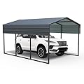 10x15 Ft Metal Carport, Heavy Duty Car Port with Galvanized Steel Roof, Outdoor Car Garage, Large Carport Canopy, Steel Car Shelter for Car, Boats and Truck, Charcoal Black