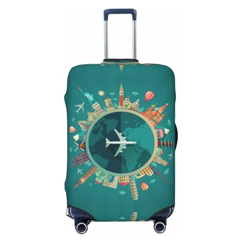 VOSERY Travel Luggage Cover - Around The Planet Washable Suitcase Covers Protector Fits 18-32 Inch Luggage