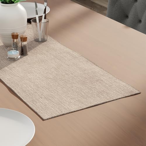 Image of Encasa XO Dining Table Runner for 4 Seater, Chenille Fabric Sand