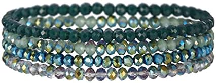 Noessla Beaded Boho Stretch Bracelet Colorful Stackable Crystal Beads Bracelets Trendy Costume Jewelry Mothers Day Gifts for Women (Green)