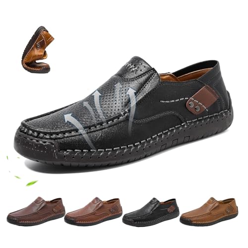 Mens Handmade Genuine Leather Loafers, Dress Oxford Classic Moccasins, Mesh Breathable Non Slip Soft Bottom Casual Driving Shoes