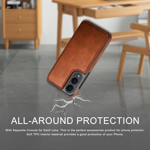 DJDUCK Designed for Samsung Galaxy S25 Edge Case Wallet with Card Holder, [Magnetic Clasp Cover] [RFID Blocking Leather Protection] Shockproof Women Men Cases for Samsung S25 Edge Light Brown by DJDUCK - Image 6
