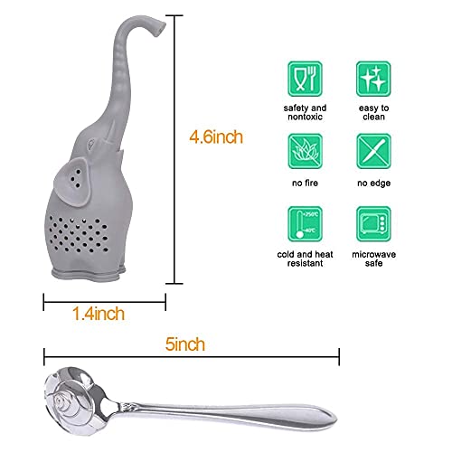 Numola Silicone Tea Infuser Set Of 2, Cute Elephant Loose Leaf Tea Strainer With Stainless Steel Teaspoon, Reusable Tea Ball Filter For More Enjoyable Tea Times With Friends And Family #TOP1