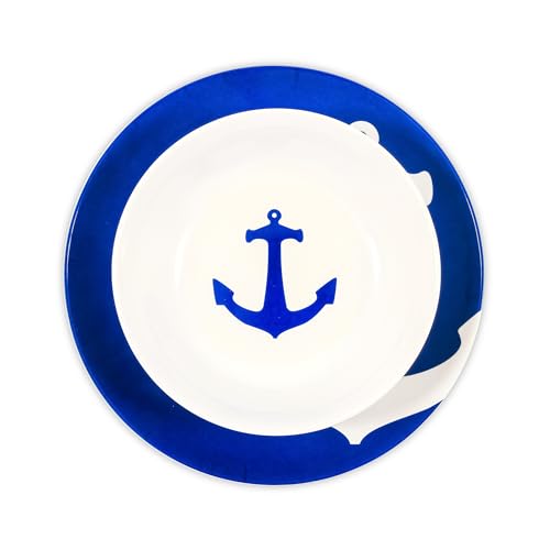 Camco 41951 Blue and White Nautical Design 12 Piece Dishware Set- Includes Marine Style Plates and Bowls | Melamine Material by Camco - Used condition - Image 4