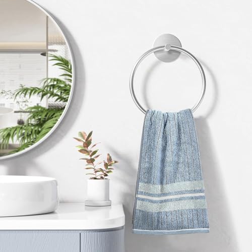 Image of iSTAR Self Adhesive Bathroom Towel Ring Stainless Steel | Wall Mounted Round Towel Holder for Hand Towels, Wash Basin & Kitchen Use (Silver)