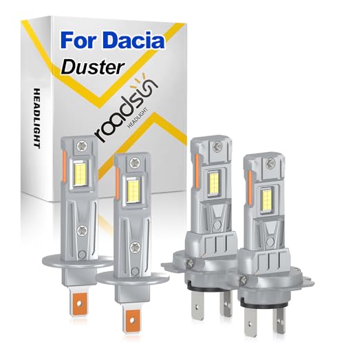 ROADSUN Ampoules LED 3570 CSP haute luminosité, 20000LM Phares LED haute luminosité, 12V, H1 Phares de route, H7 Phares de croisement, tube de cuivre unique, For Dacia Duster 2018-2023
