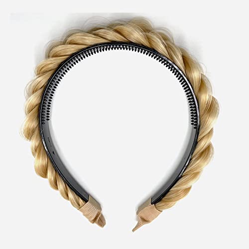 TOECWEGR Hair Band Braided Hair Piece Brass Wide 2 Strand Fluffy Braids Wig with Tough Lady Headbands Hair Band - Image 4