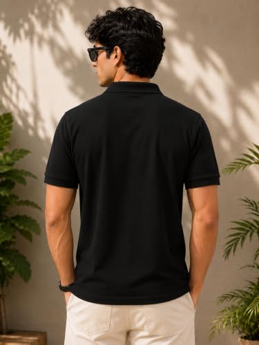 COTFYNE Men Regular Fit Polo Neck T-Shirt Black - Image 2